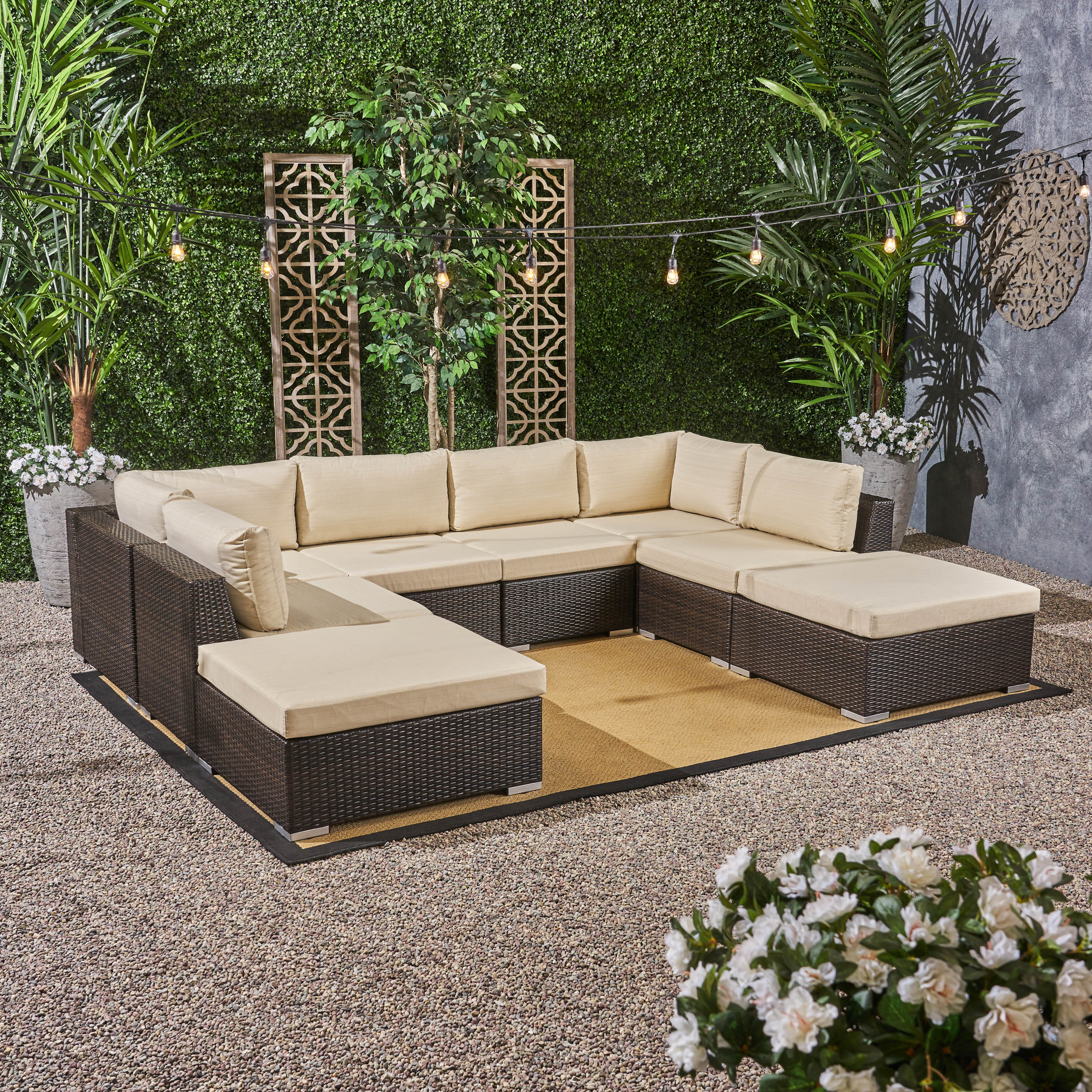 Valentina Outdoor 6 Seater Wicker Sofa Set with Aluminum Frame and Cushions