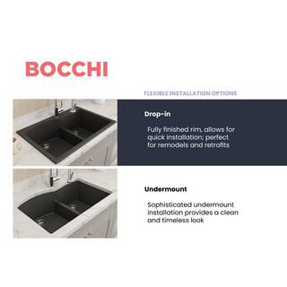 BOCCHI Campino Duo Matte Black Granite Composite 33 in. 6040 Double Bowl Drop-InUndermount Kitchen Sink with Strainers 1602-504-0126