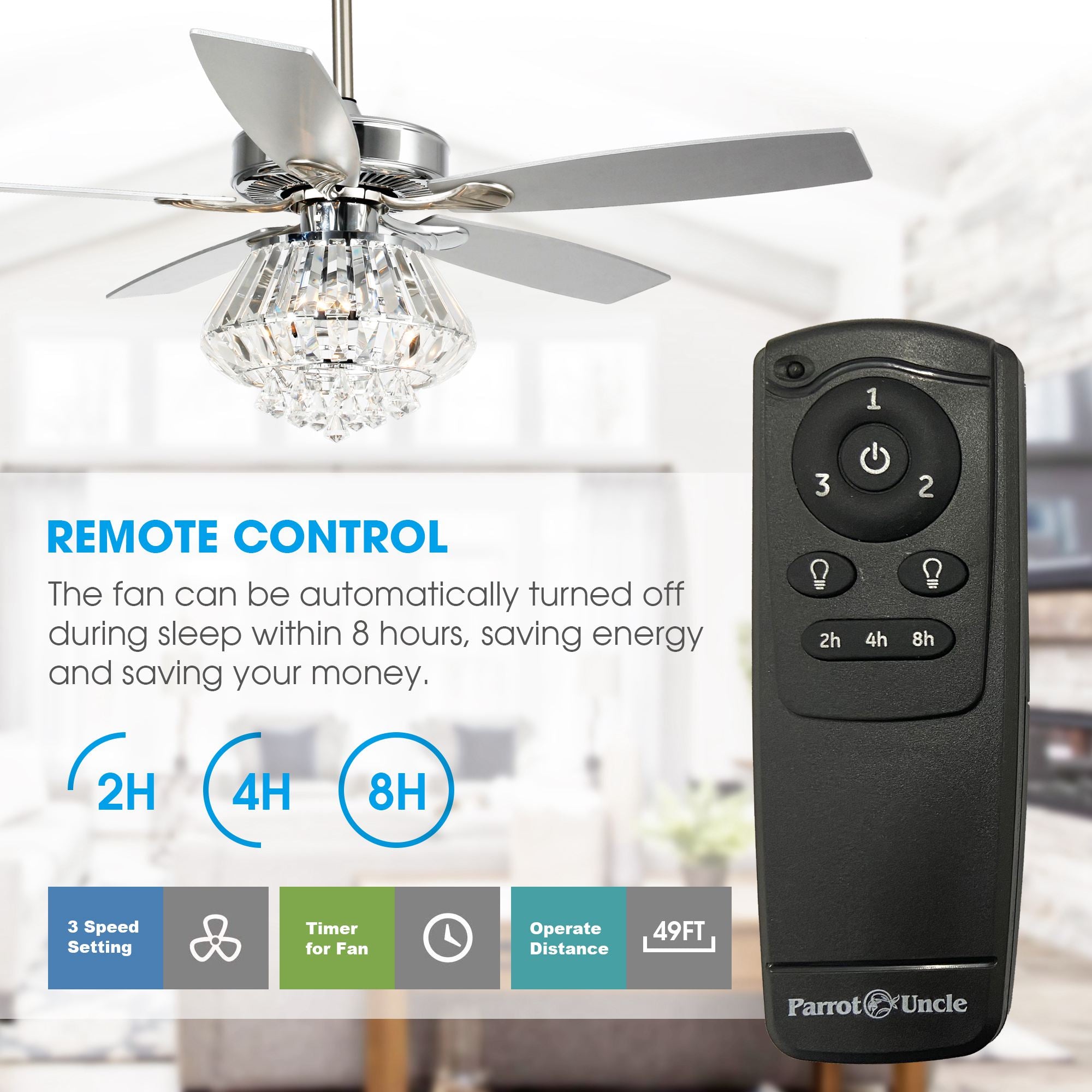 Parrot Uncle Ceiling Fan with Lights Remote Control 52