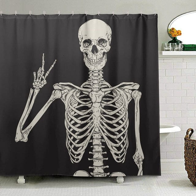 Skull Skeleton Print Polyester Fabric Waterproof Shower Curtain 12 Plastic Hooks 4 Patterns