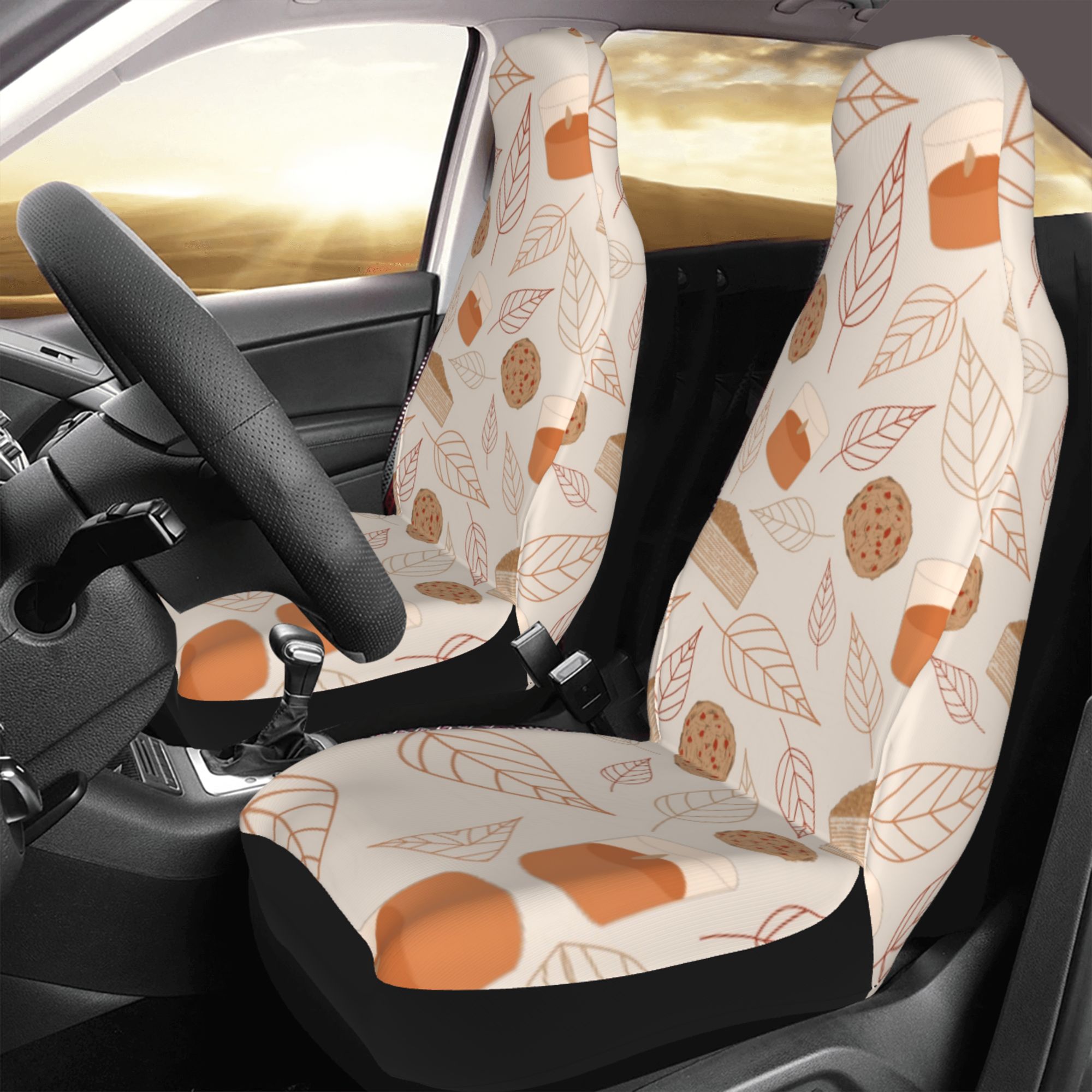 ZICANCN Car Seat Covers Front Seats Only，Leaf Cake Design Illustration Automotive Seat Covers Protectors for Cars Trucks Suv 2 Pack