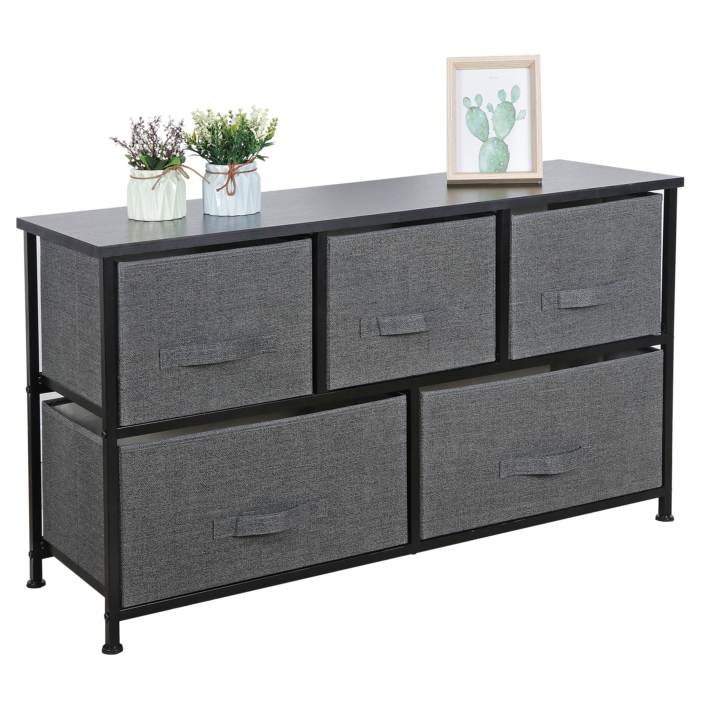 ZENSTYLE Simple Style Wide Dresser Storage Tower 5 Cube Drawers Steel Frame, Gray