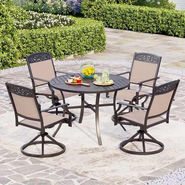 5Piece Patio Dining Sets，4 Swivel chair with Alu Frame and Breathable Textilene Sling Fabric and 1 Round Metal Table