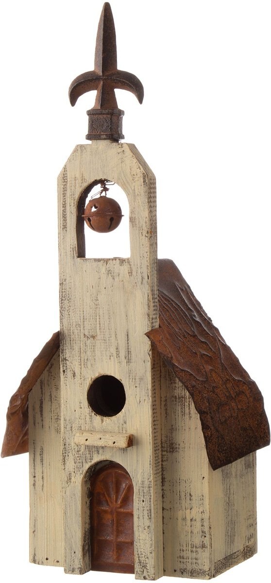 Glitzhome Distressed Wooden Bird House， 15.63-in