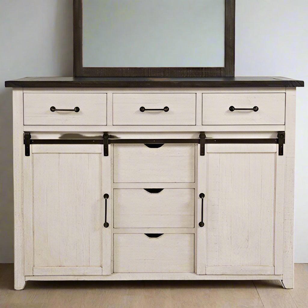 Loft Barn Door Dresser in Vintage White