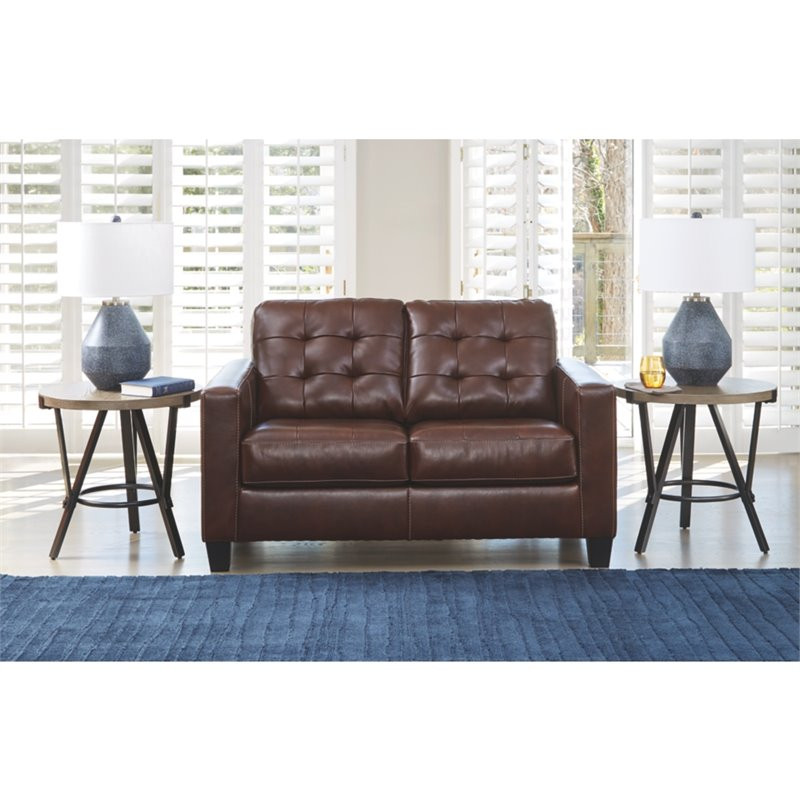 Signature Design by Ashley Altonbury Leather Loveseat in Walnut   Contemporary   Loveseats   by Homesquare  Houzz