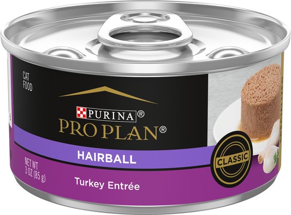 Purina Pro Plan Hairball Control Turkey Entree Pate Wet Cat Food， 3-oz can， case of 24