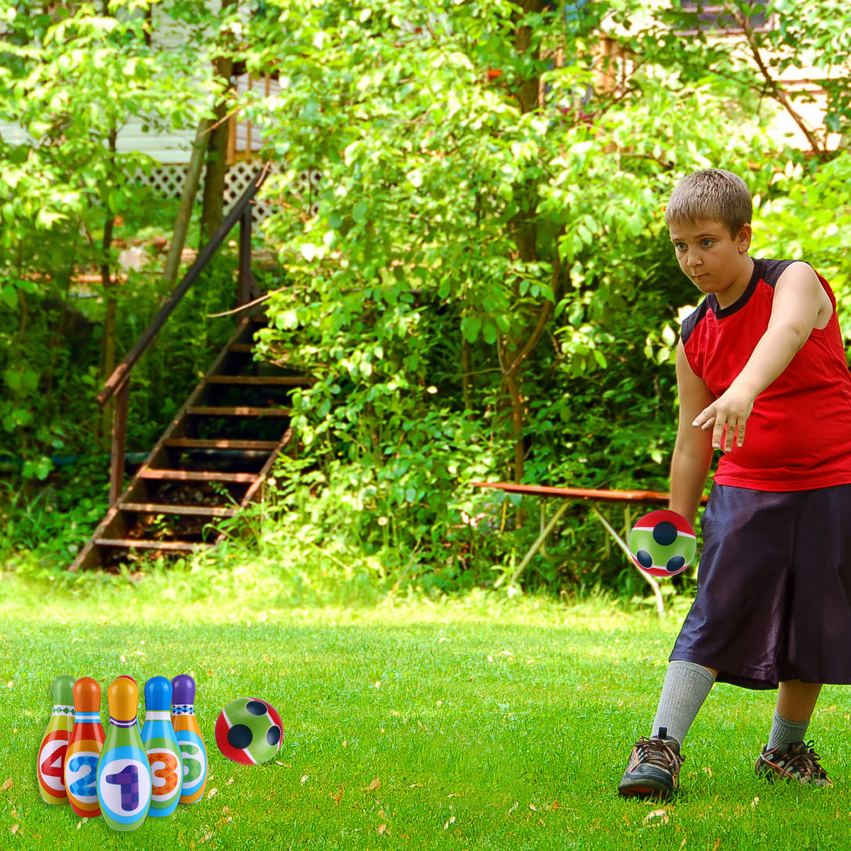 1 Set Portable Family Bowling Game Toys Children Outdoor Indoor PU Sports Game