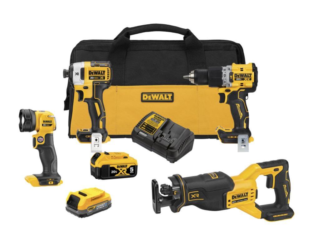 20V MAX* XR® Brushless 4-Tool Combo Kit with DEWALT POWERSTACK™ Compact Battery and 5.0Ah Battery