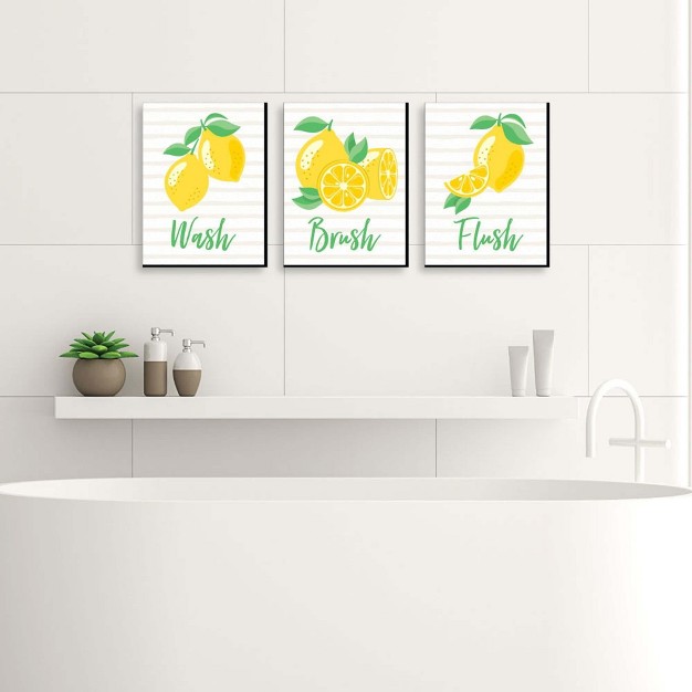 Big Dot Of Happiness So Fresh Lemon Kids Bathroom Rules Wall Art 7 5 X 10 Inches Set Of 3 Signs Wash Brush Flush