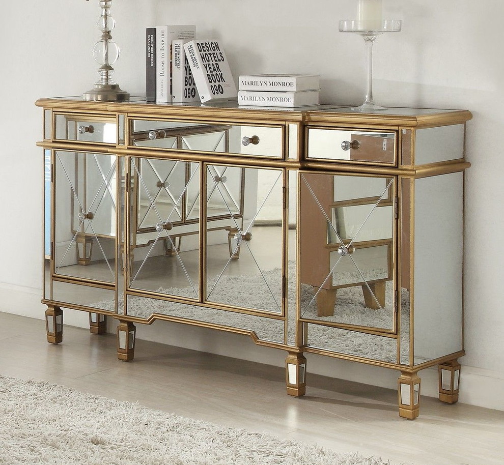 60 quotEuro Mirrored Reflection Andrea Hall Console Gold Trim Cabinet Dh 427 304   Console Tables   by Chans Furniture Showroom  Houzz