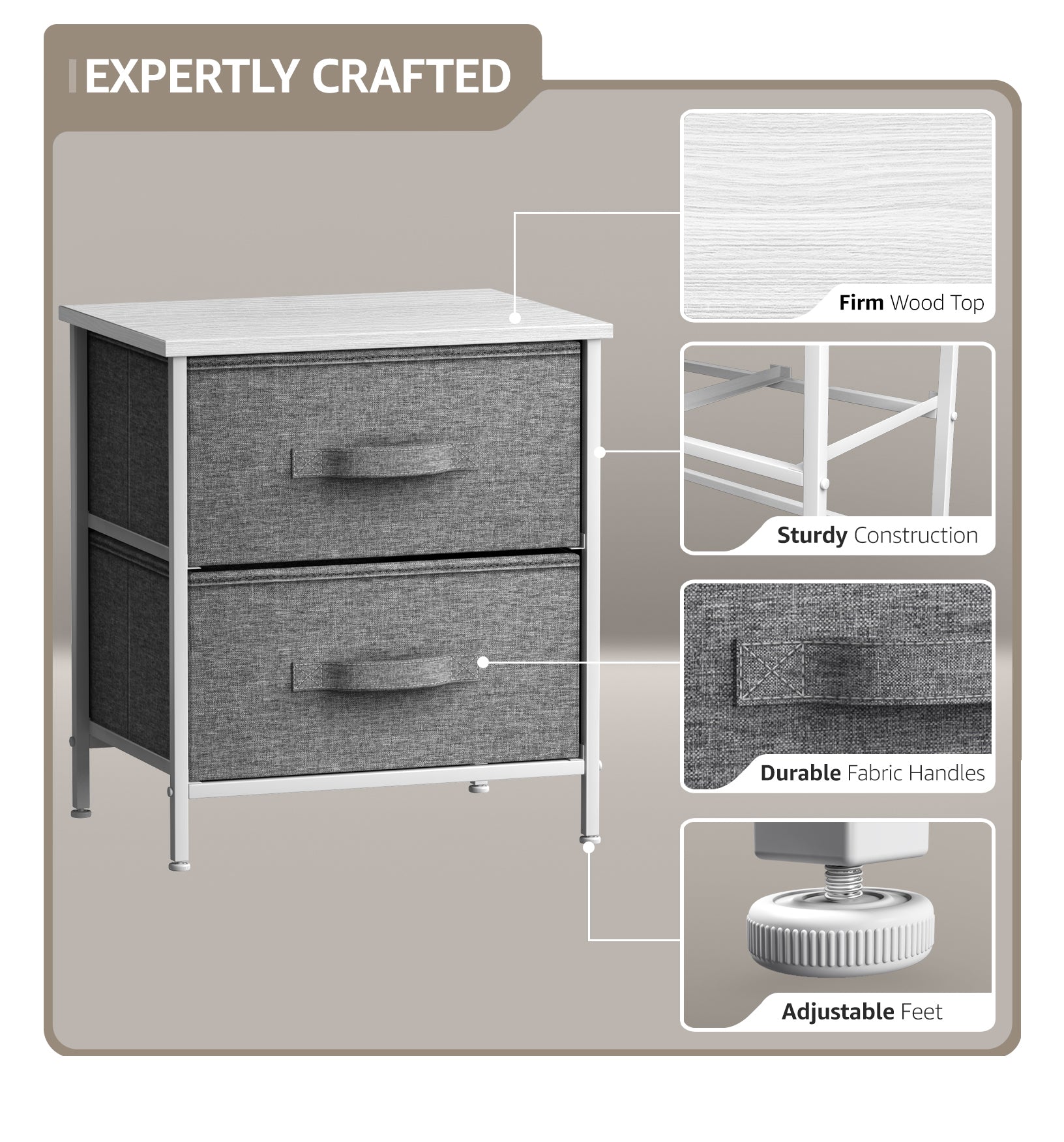 Sorbus 2 Drawers Chest Dresser - White