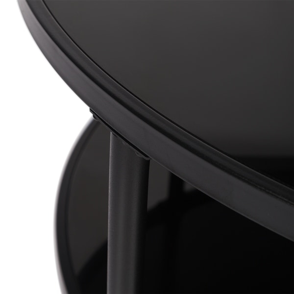 17.7 in. Black Round Tempered Glass End Table with Bottom Storage Shelf and Metal Frame