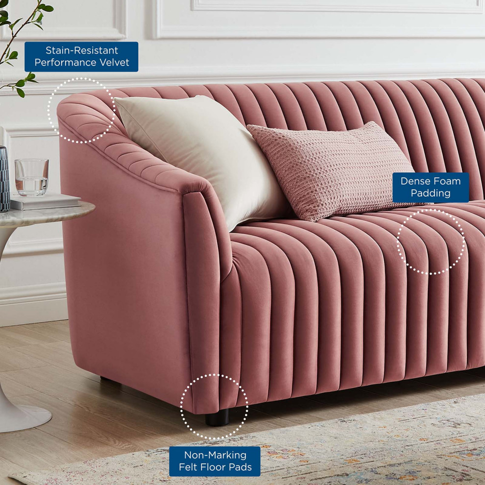 Announce Performance Velvet Channel Tufted Sofa  Dusty Rose   Contemporary   Sofas   by Homesquare  Houzz