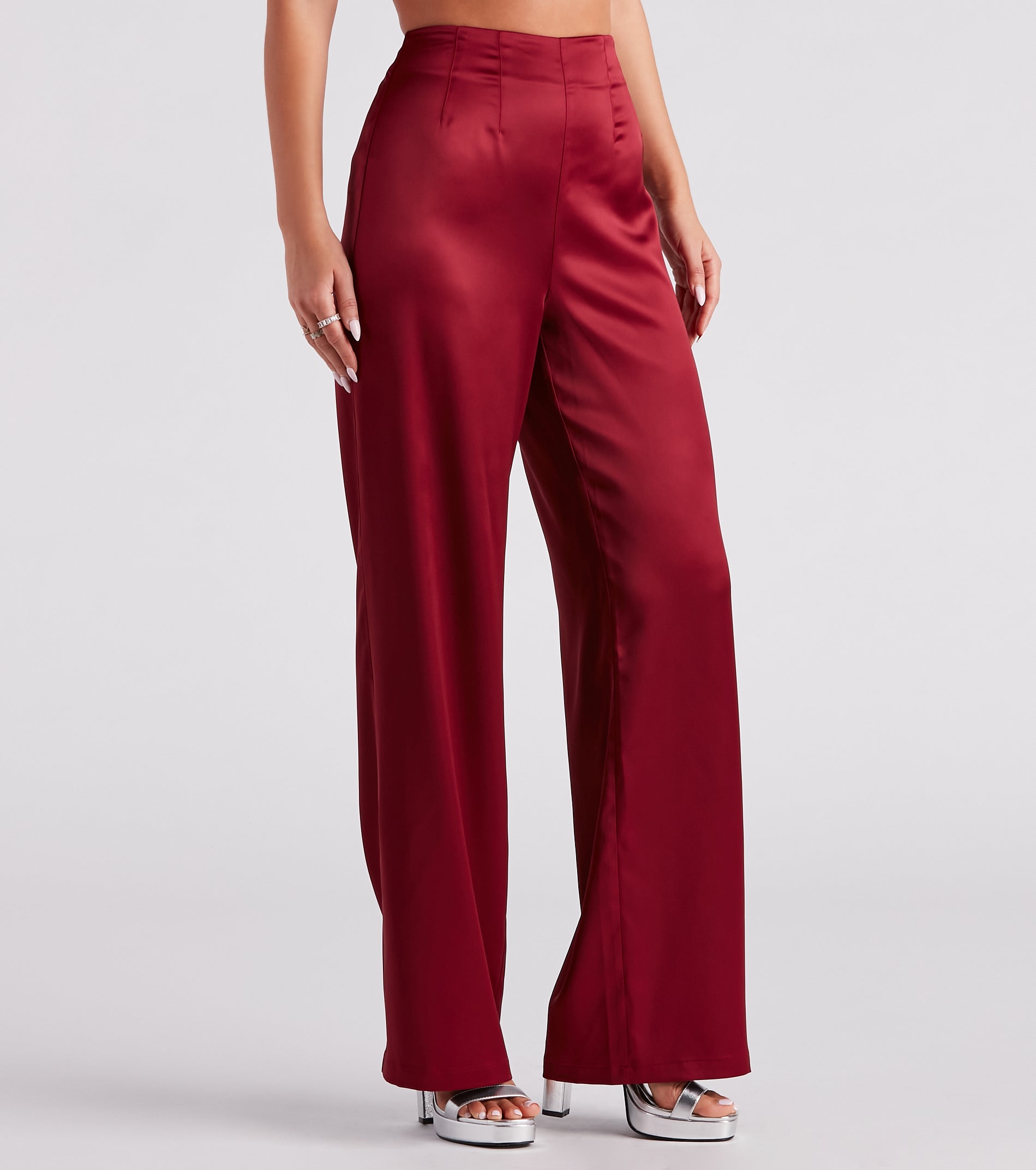 Elevated Details Sleek Satin Trouser Pants