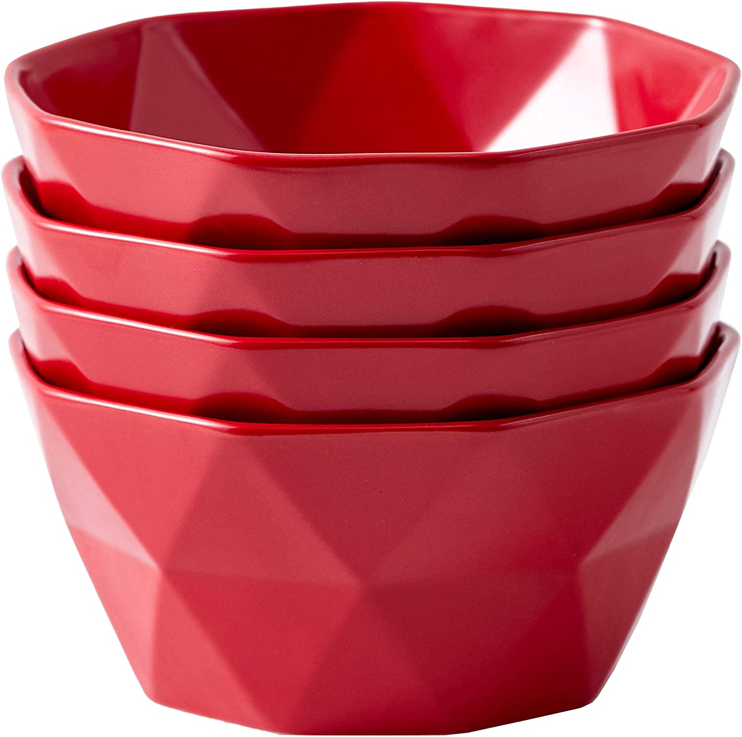 Bruntmor Geometric Matte 30 Oz Oven Safe Cereal Bowls Porcelain Large Serving Bowls for Soup， Cereal， Salads， Pasta， Set of 4 serving Bowls， Red