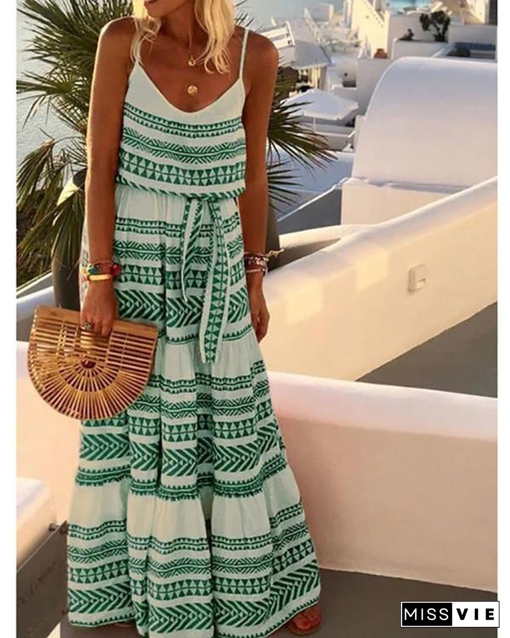 Summer Boho Plus Size V Neck Gallus Maxi Dress