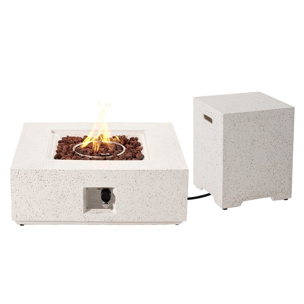 COSIEST 2 Piece Outdoor Square Green Patio Fire Table With Tank Cover