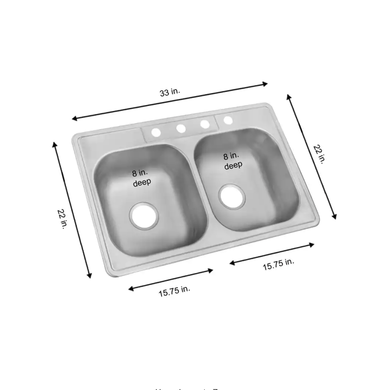 Glacier Bay Drop-In Stainless Steel 33 in. 4-Hole Double Bowl Kitchen Sink