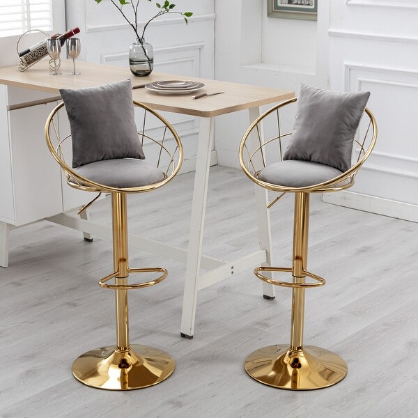 Set of 2 Adjustable Height Velvet Bar Chair Bar Stools