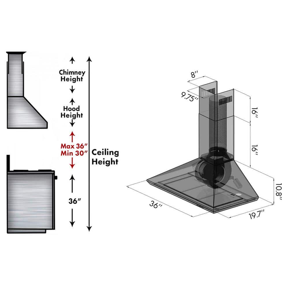 ZLINE Kitchen and Bath ZLINE 36 in Convertible Vent Wall Mount Range Hood in Stainless Steel