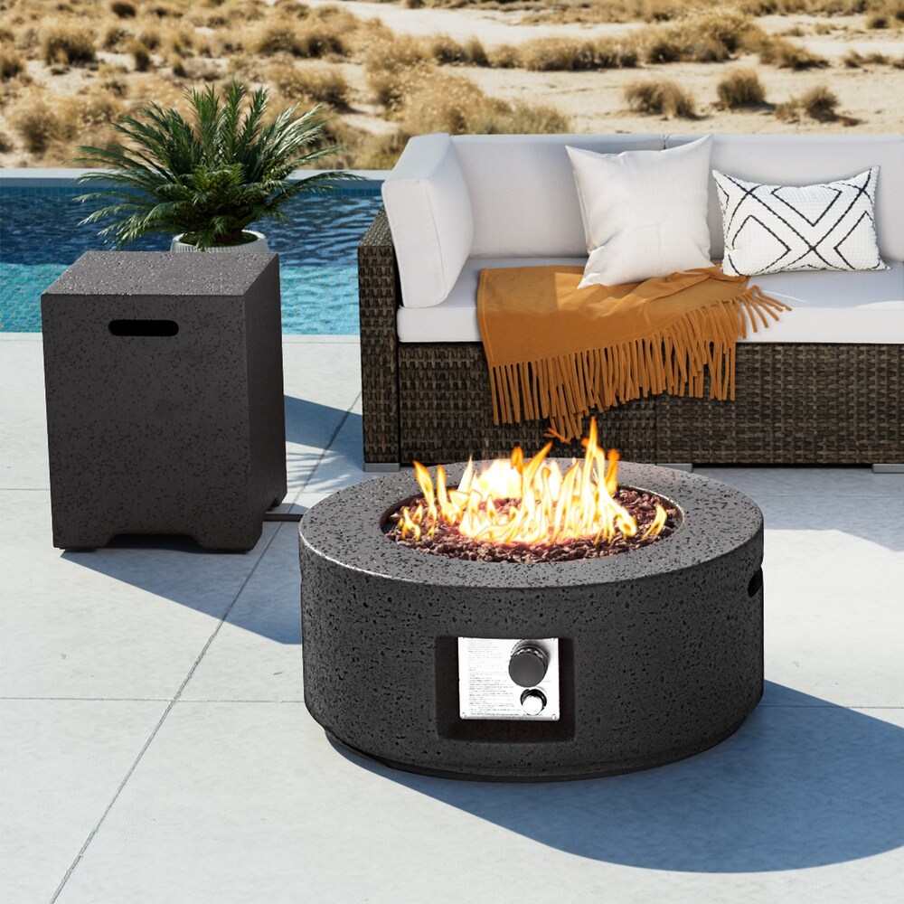 COSIEST 2 Piece Outdoor Round Firepit with Tank Cover Table   28\