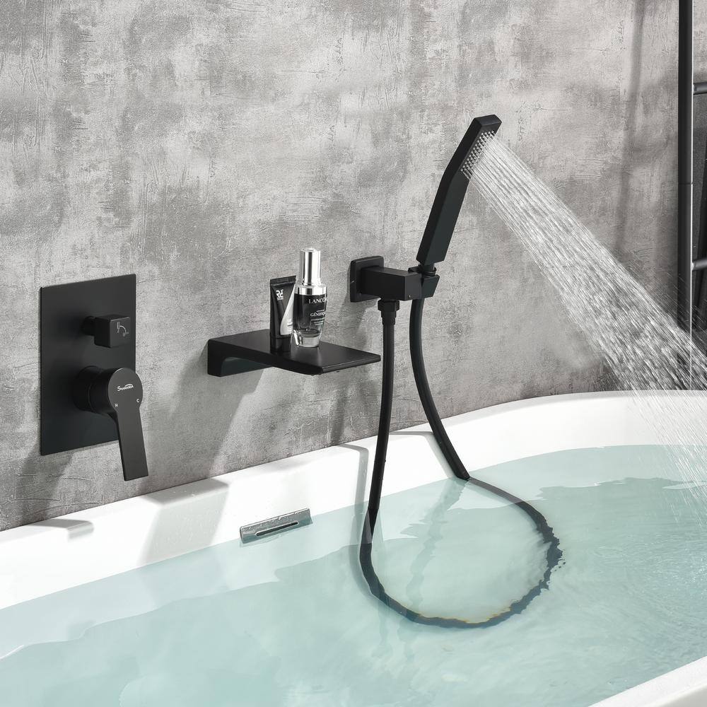 Boyel Living Single-Handle Wall Mount Roman Tub Faucet with Hand Shower in Matte Black SMD-88020B