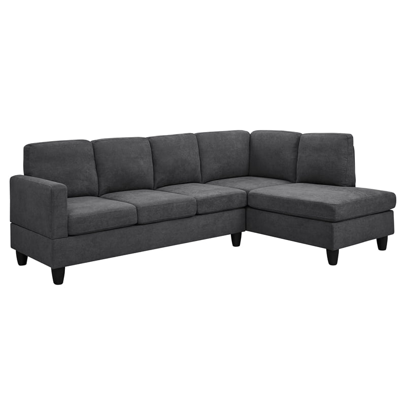 Partner Furniture Polyester Fabric 95.25 Wide Sofa & Chaise in Dark Gray