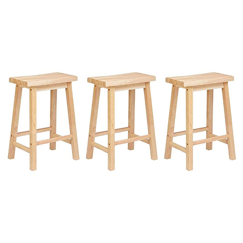 Pj Wood Classic 24 Inch Saddle Seat Kitchen Bar Counter Stool， Natural (3 Pack)