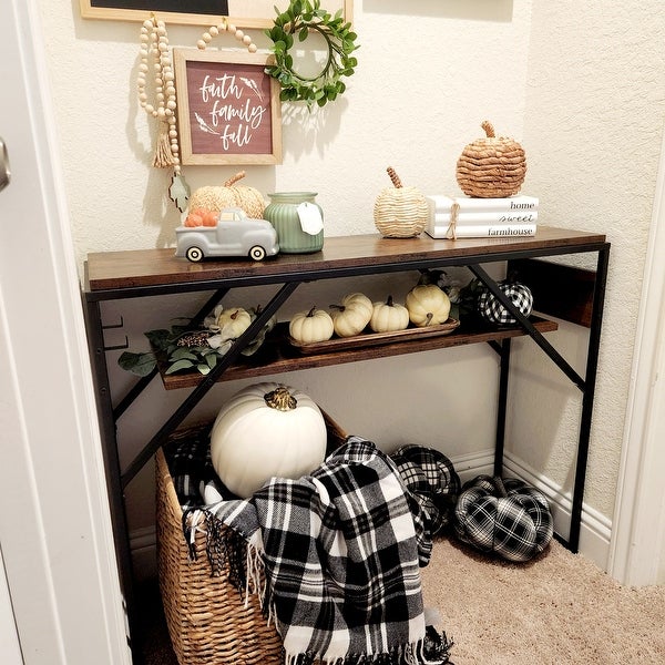 Farmhouse Console Sofa Table Entry Table with 2 Tier Shelves