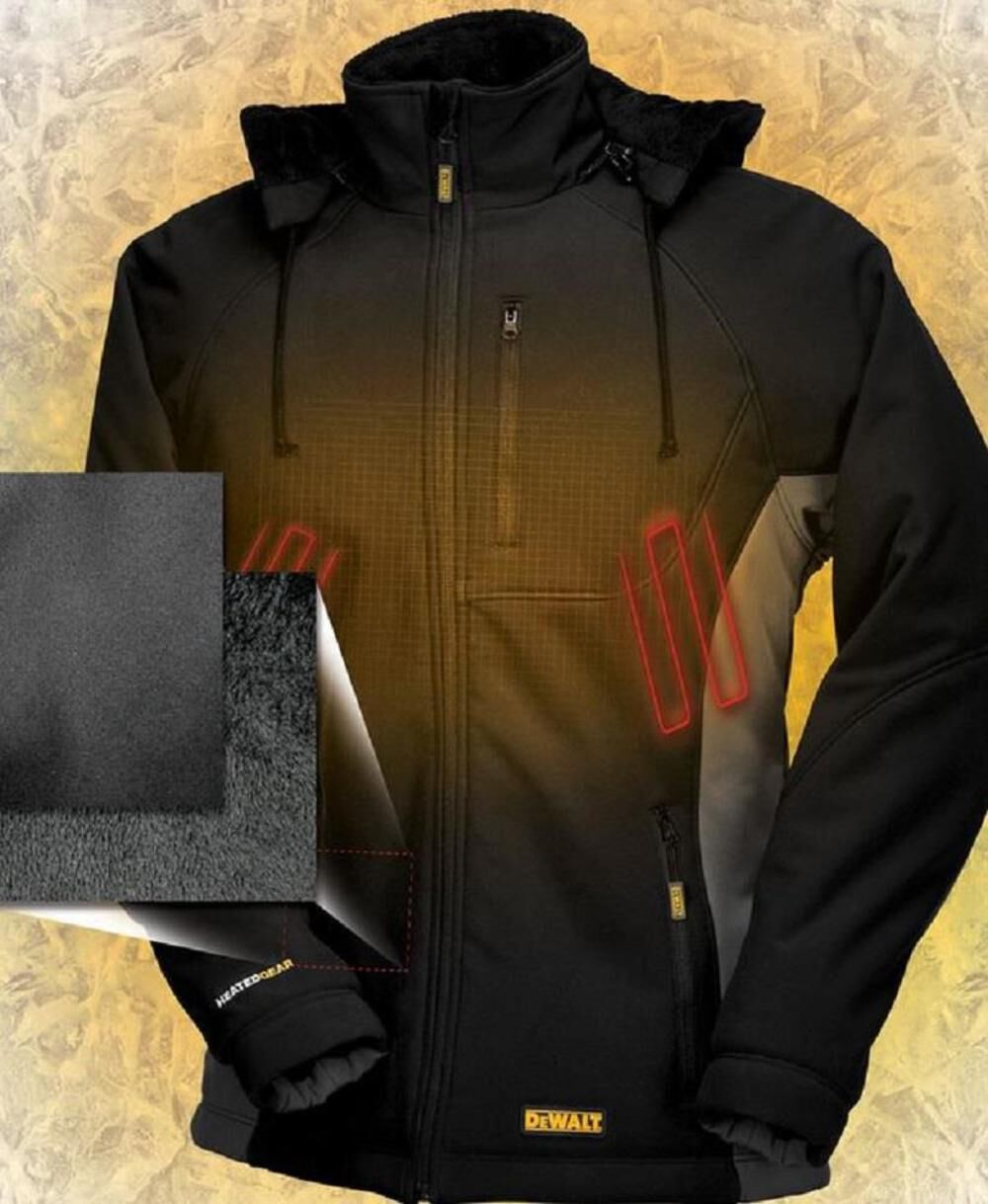 DW Hooded Soft Shell Jacket Kitted: Battery Adapter and Charger Black - XL DCHJ066C1-XL from DW