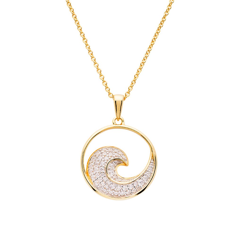 Ocean  14K Gold Vermeil Ocean Wave Necklace with Cubic Zirconias