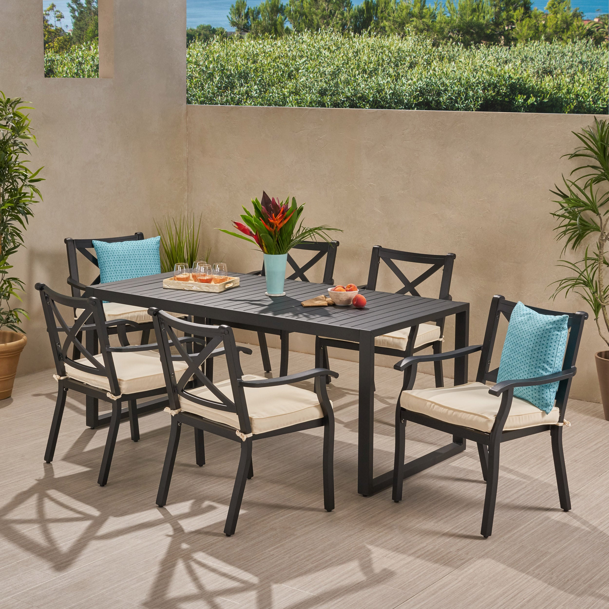 Nealie Outdoor 6 Seater Aluminum Dining Set