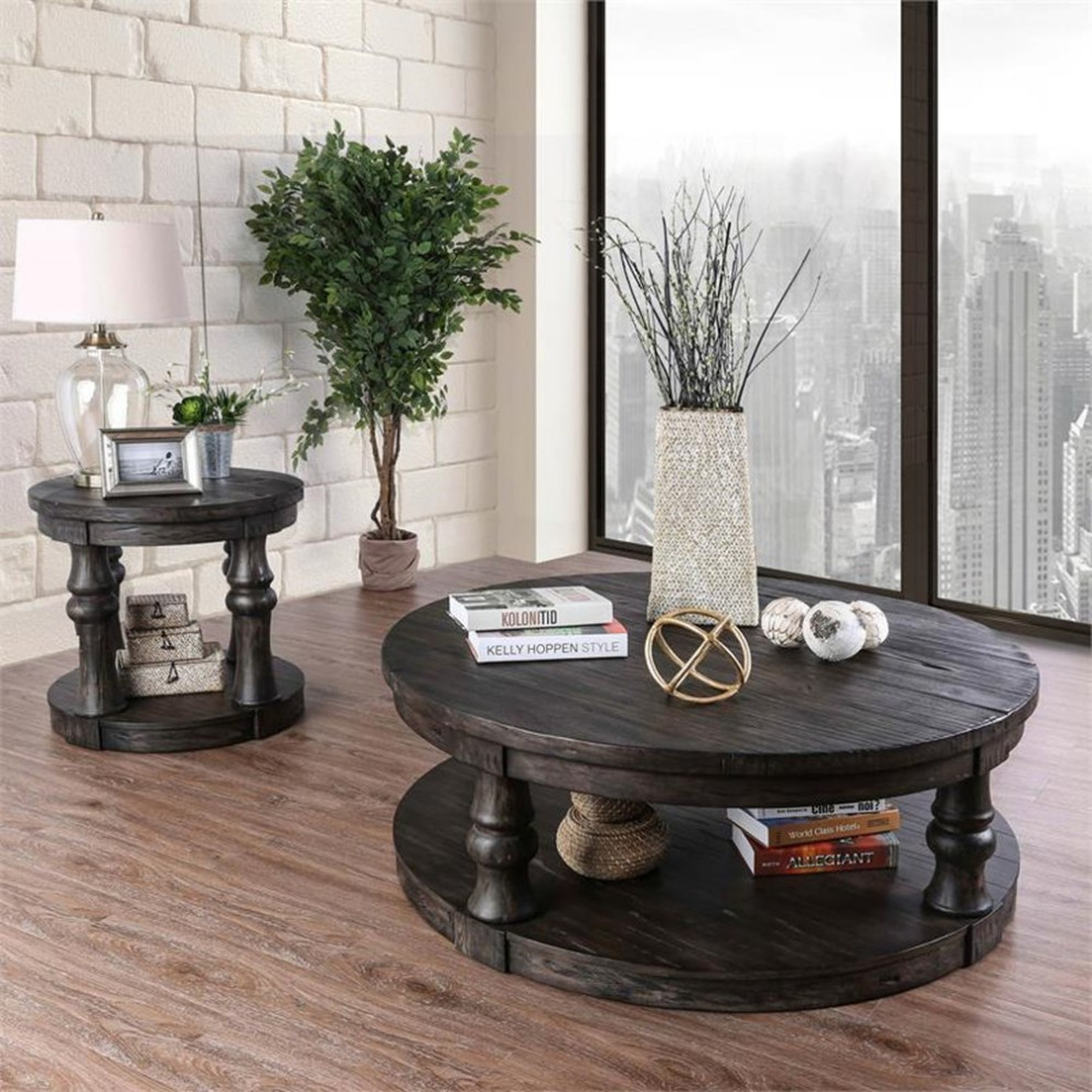 Furniture of America Joss Rustic Wood Round Coffee Table in Antique Gray   Rustic   Coffee Tables   by Homesquare  Houzz