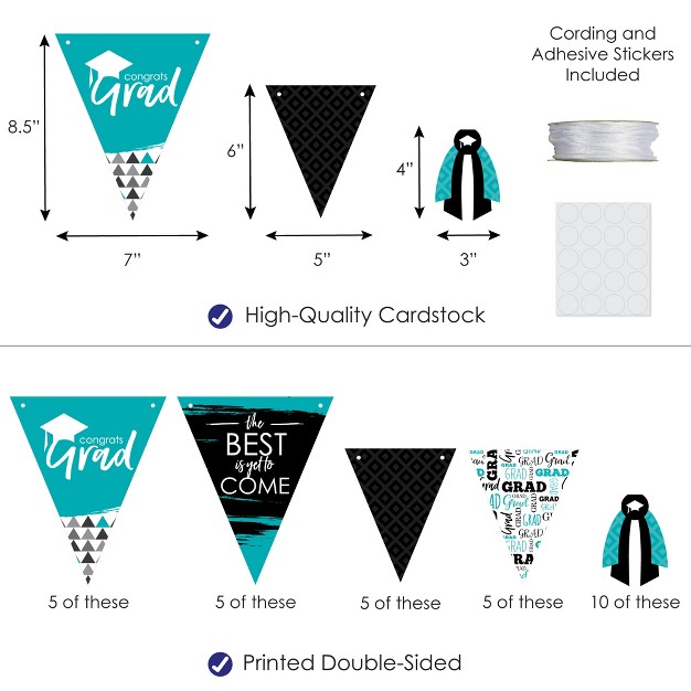 Big Dot Of Happiness 30 Piece Teal Graduation Party Pennant Triangle Banner