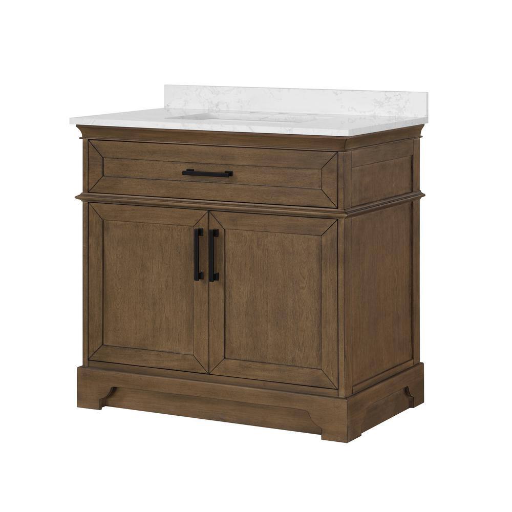 Home Decorators Collection Cherrydale 36 in. W x 22 in. D x 34.50 in. H Bath Vanity in Almond Latte with White Cultured Marble Top Cherrydale 36AL