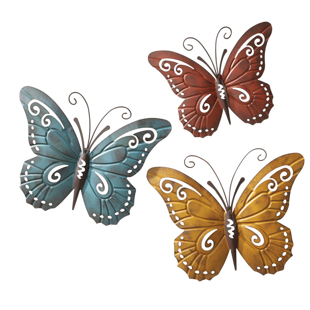 Nature Inspired Metal Butterfly Wall Art Trio