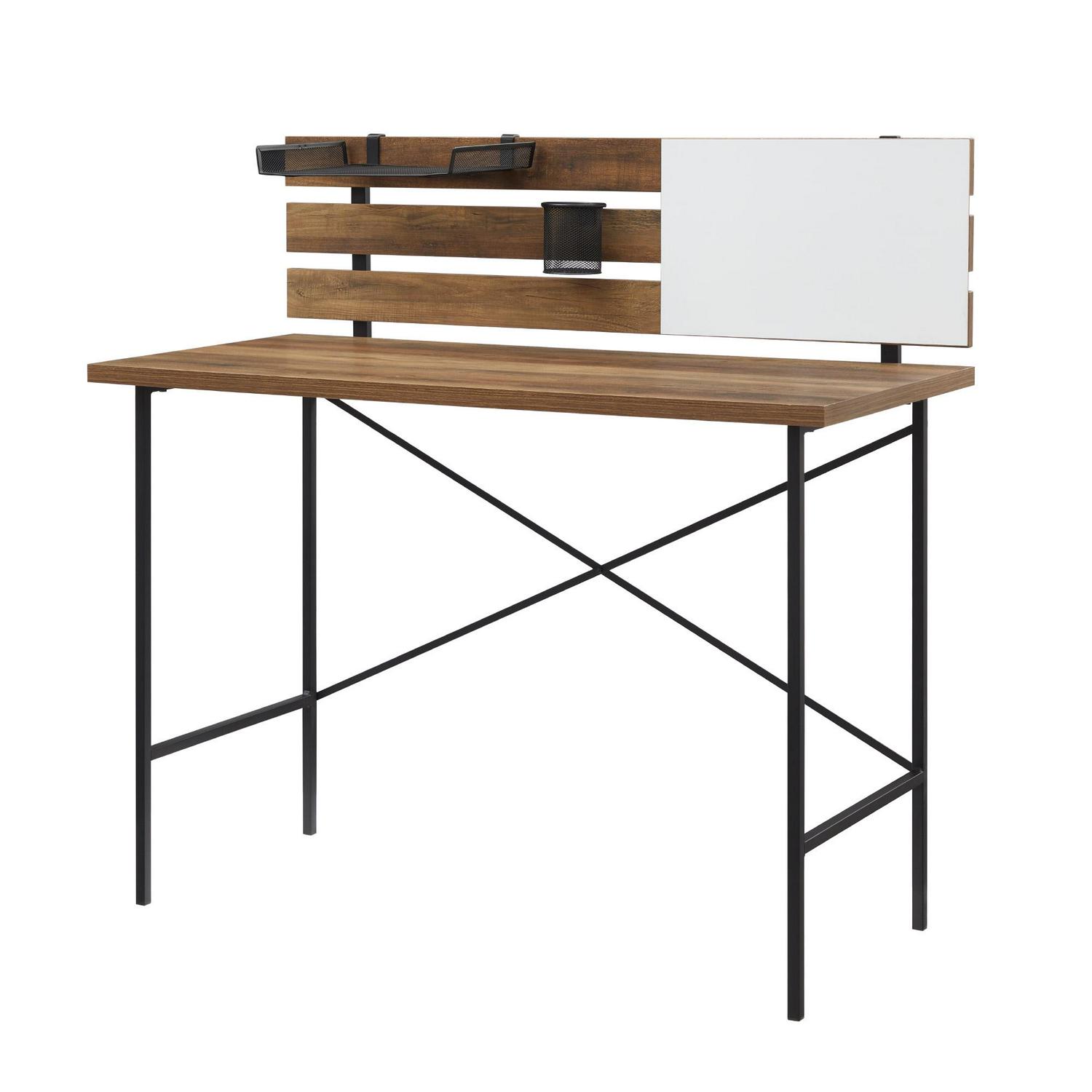 Manor Park Modern Writing Desk With Slat Back Adjustable Storage  Reclaimed Barnwood