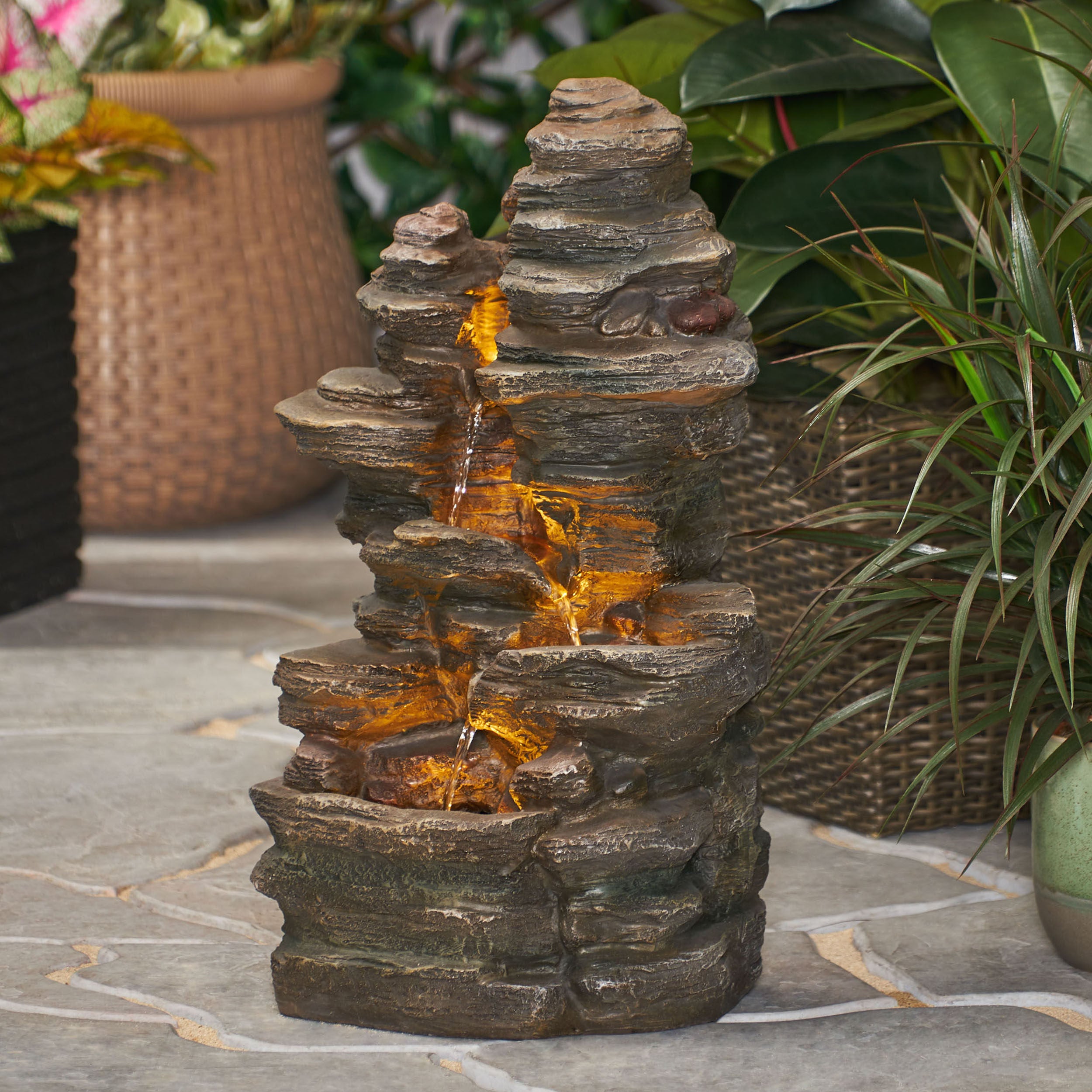 Lowndes Outdoor 4 Tier Rock Fountain