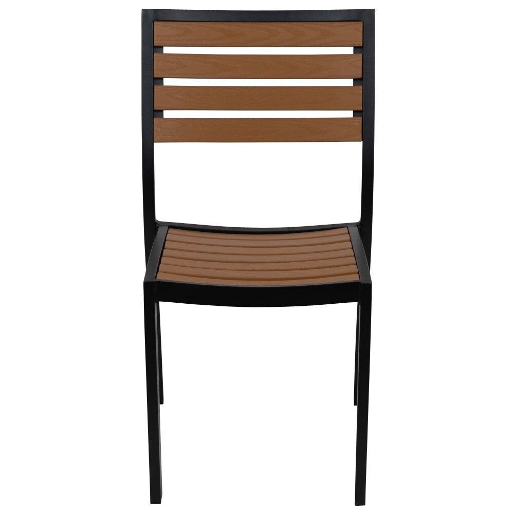 2 Pack Outdoor Faux Teak Side Chair with Poly Slats   Teak Patio Chair