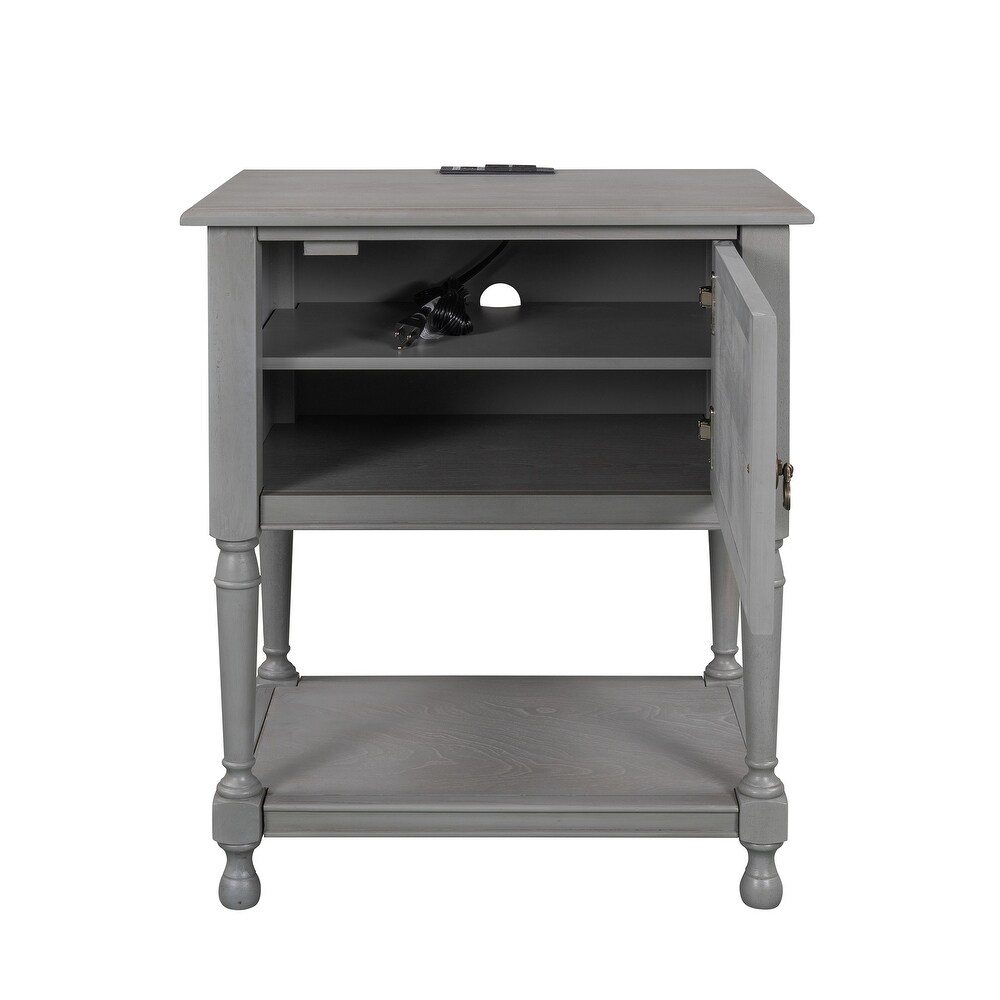 Versatile Nightstand Table Locker With Two Built in Shelves Cabinet And an Open Storage MDF  table USB Charging Design