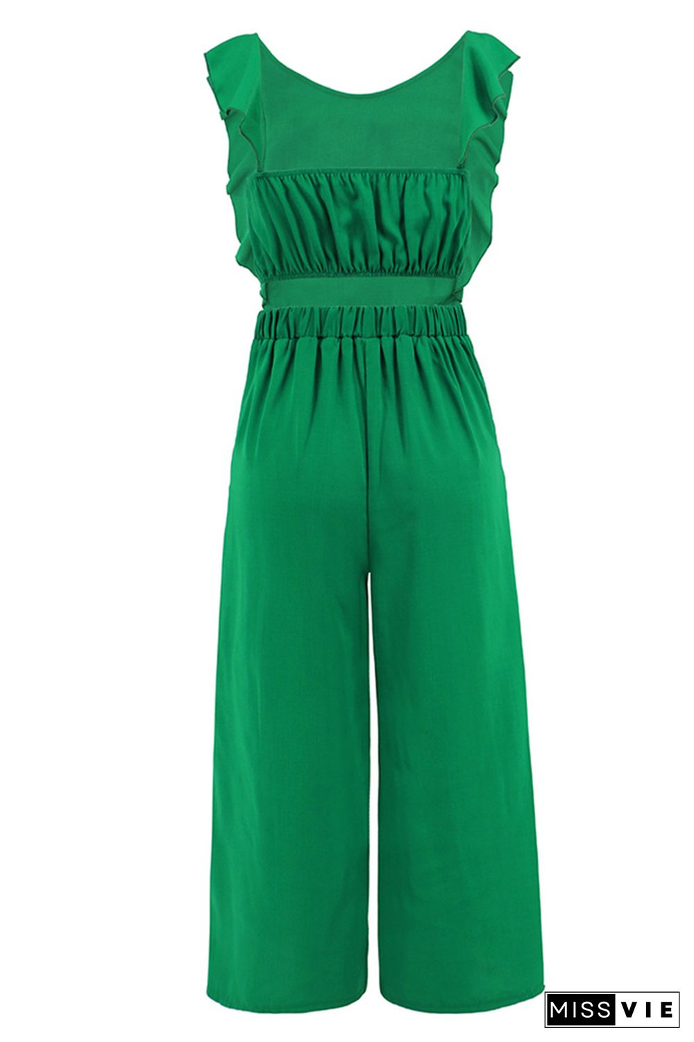 Plain Flutter Sleeveless Wide Leg Jumpsuit