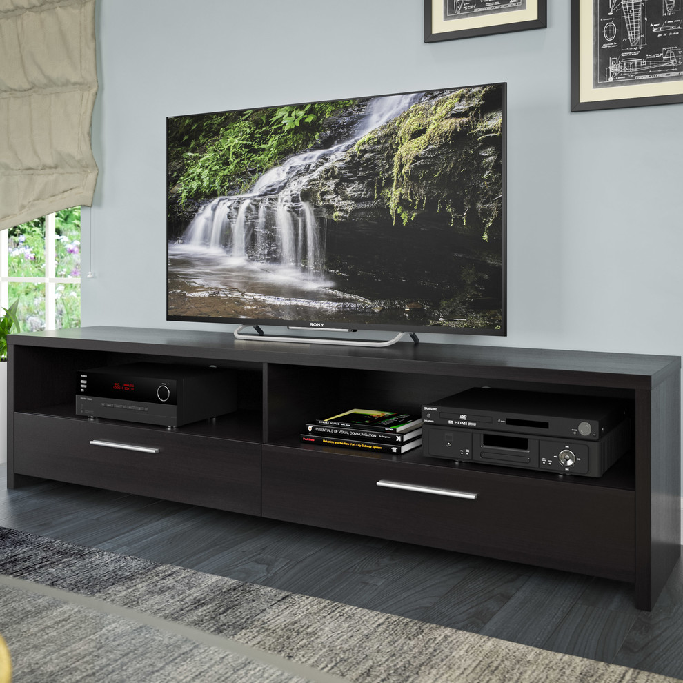 CorLiving Fernbrook TV Stand in Black Faux Wood Grain Finish  for TVs up to 85 quot  Transitional   Entertainment Centers And Tv Stands   by CorLiving Distribution LLC  Houzz