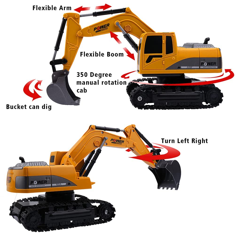 Remote Control Excavator Construction Vehicle with Sound and Lights， Rechargeable RC Truck Excavator Toys for Boys Girls Kids Gift