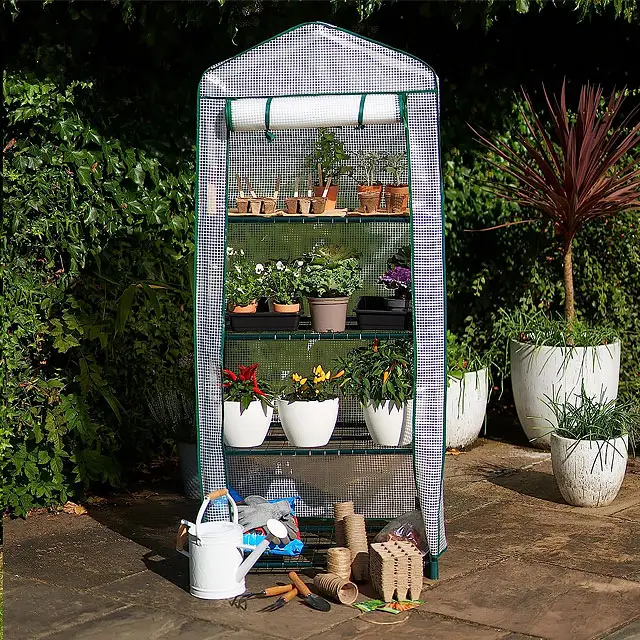 Factory Supply 4 Tier Mini Greenhouse for Outdoor   Indoor with Strong Reinforced PE Cover Sturdy   Easy to Assemble