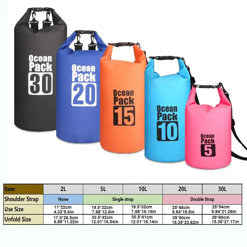 Durable Camping Hiking Boating Ocean Pack Roll Top Bag Backpack Sport Beach Gear 500D Waterproof Dry Bag