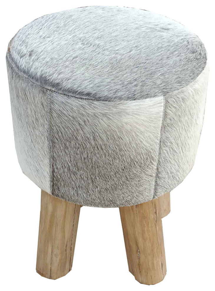 Joni Stool and Pouf  Gray Cowhide   Transitional   Footstools And Ottomans   by Foreign Affairs Home Decor  Houzz