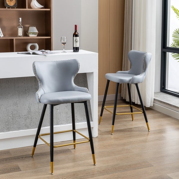 Set of 2 Counter Height Barstools with Backs Modern Dining Bar Chairs with Iron Legs Modern Counter Stools for Kitchen Island