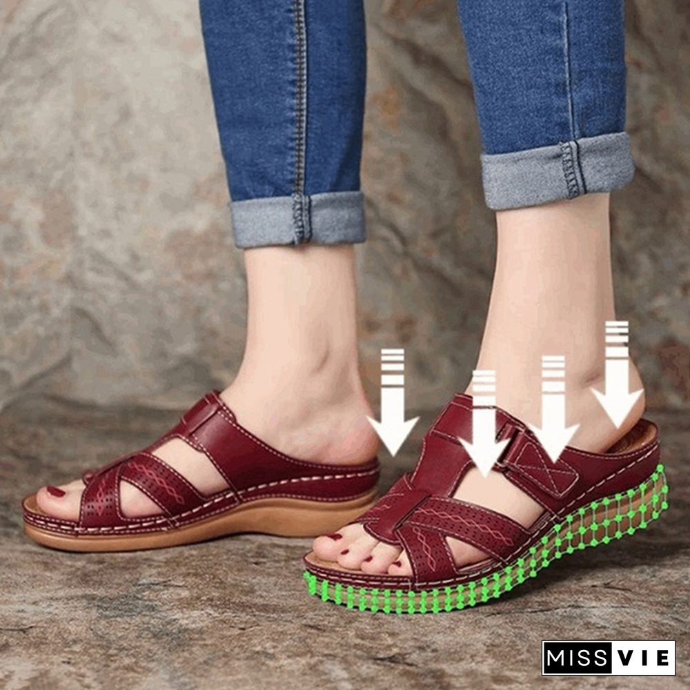 Women's Fashion Retro Sandals And Slippers Buckle Slippers Comfortable Family Beach Slippers Wedges Plus Size Slippers