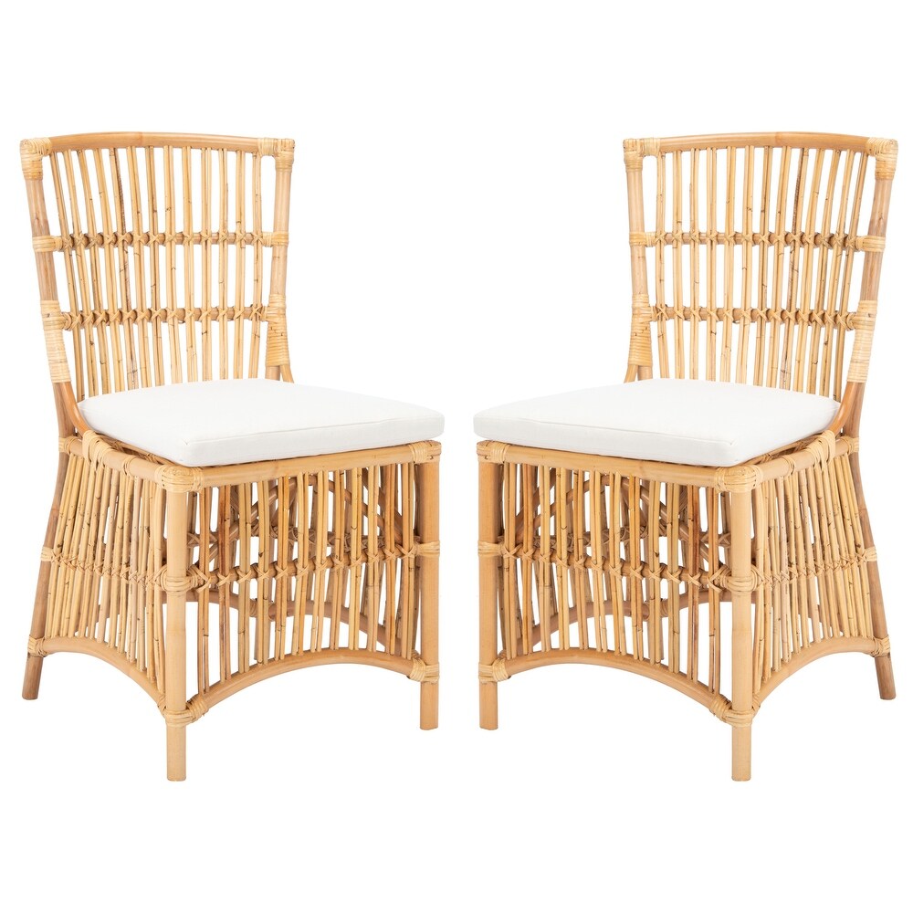 SAFAVIEH Erika Coastal Rattan Accent Chair with Cushion (Set of 2)   19.7\